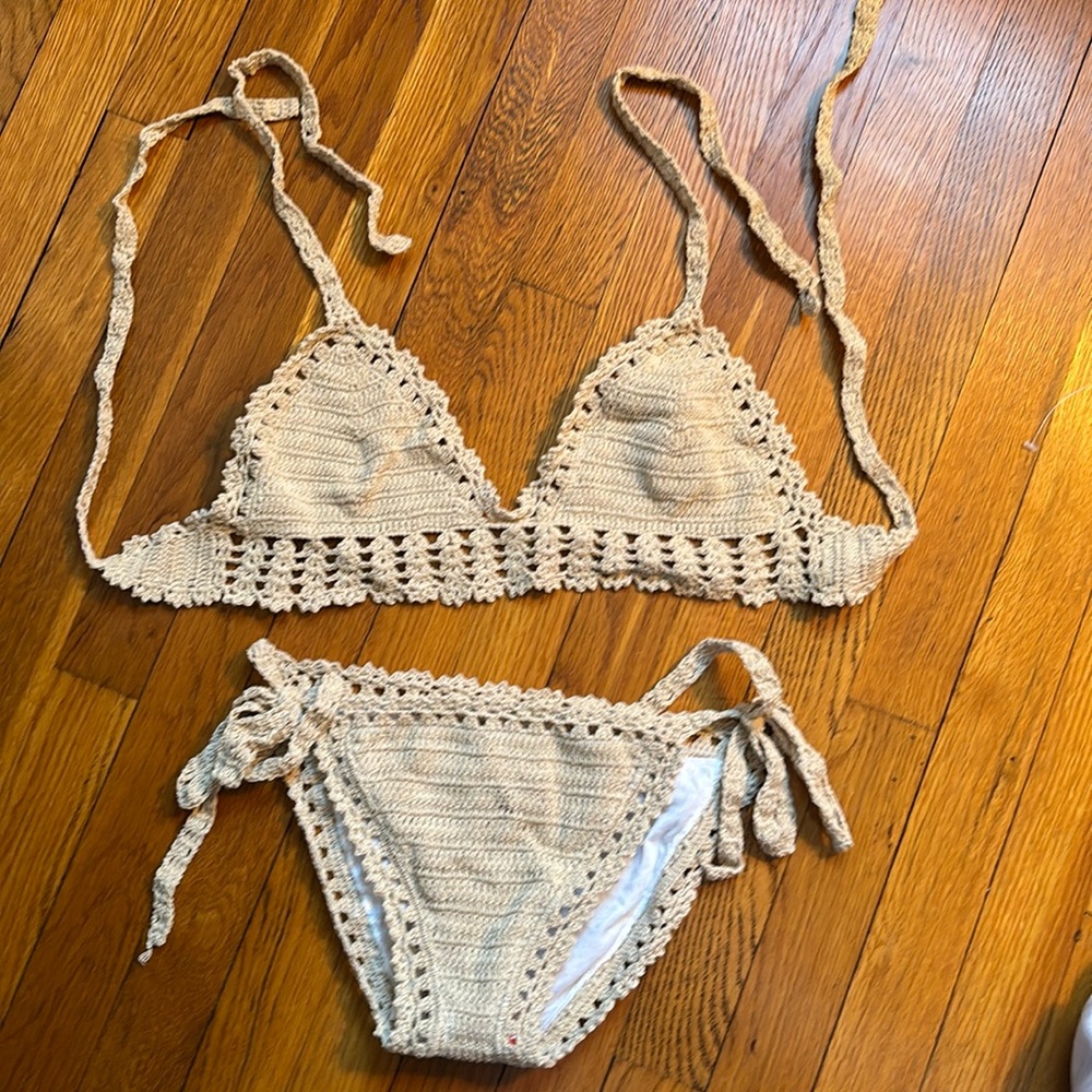 NWT Beige crocheted bikini.  Small (top does not have tagsneither piece worn)